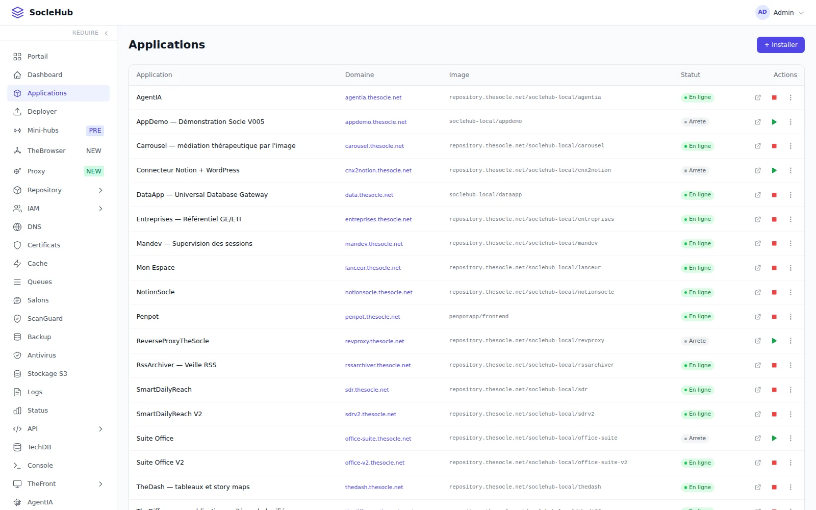 Installer une application sur le Hub — depuis le catalogue, ou depuis une archive