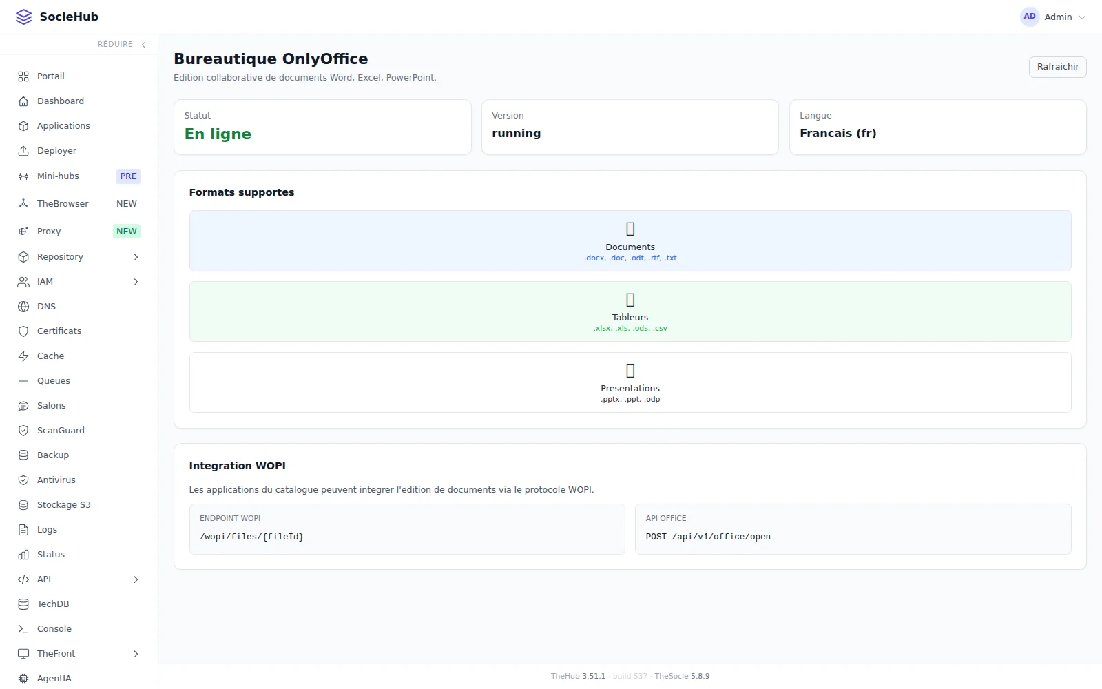 La bureautique du Hub — OnlyOffice, branché aux applications par WOPI