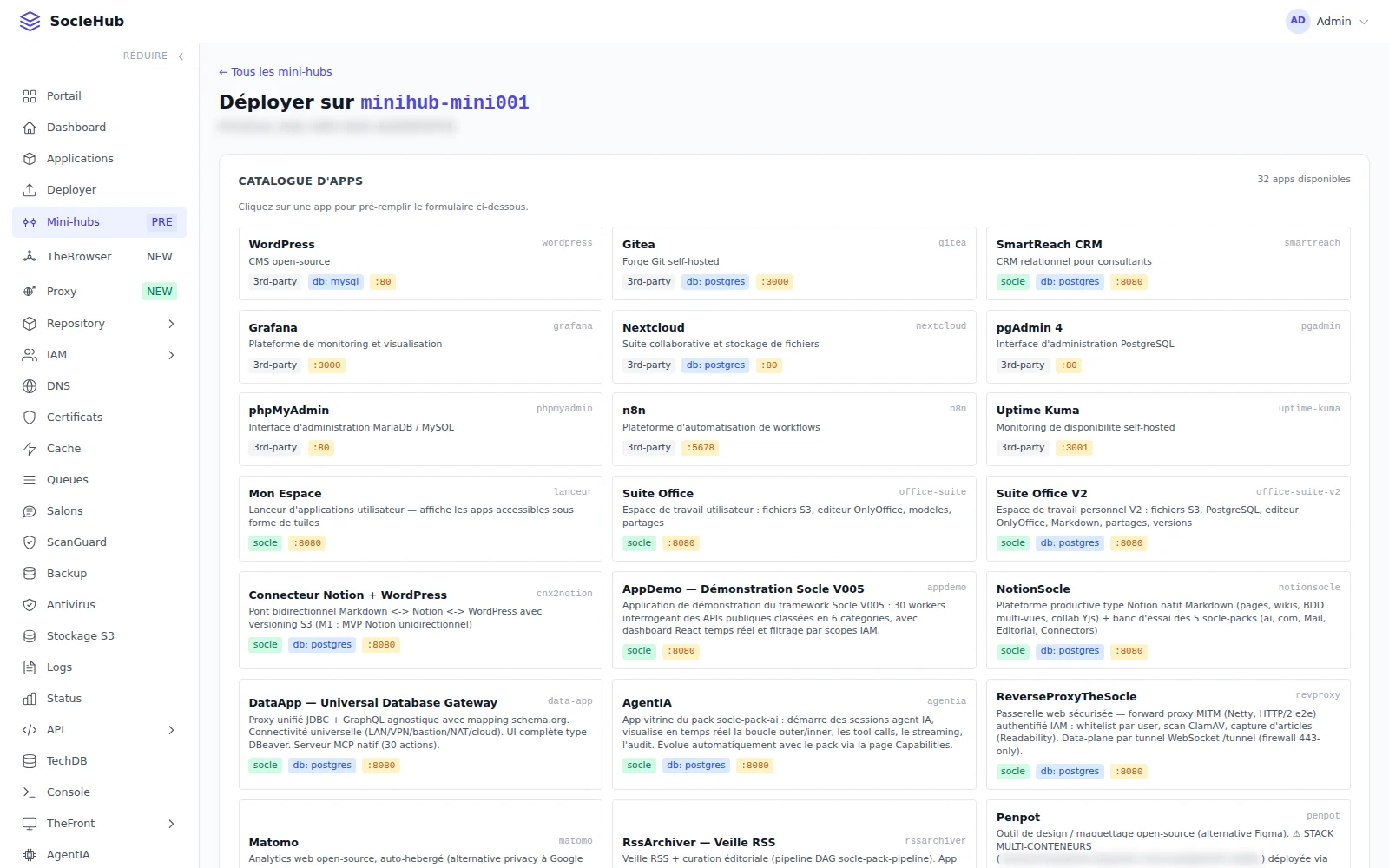 Déployer sur un minihub — le catalogue du Hub, installé sur votre machine