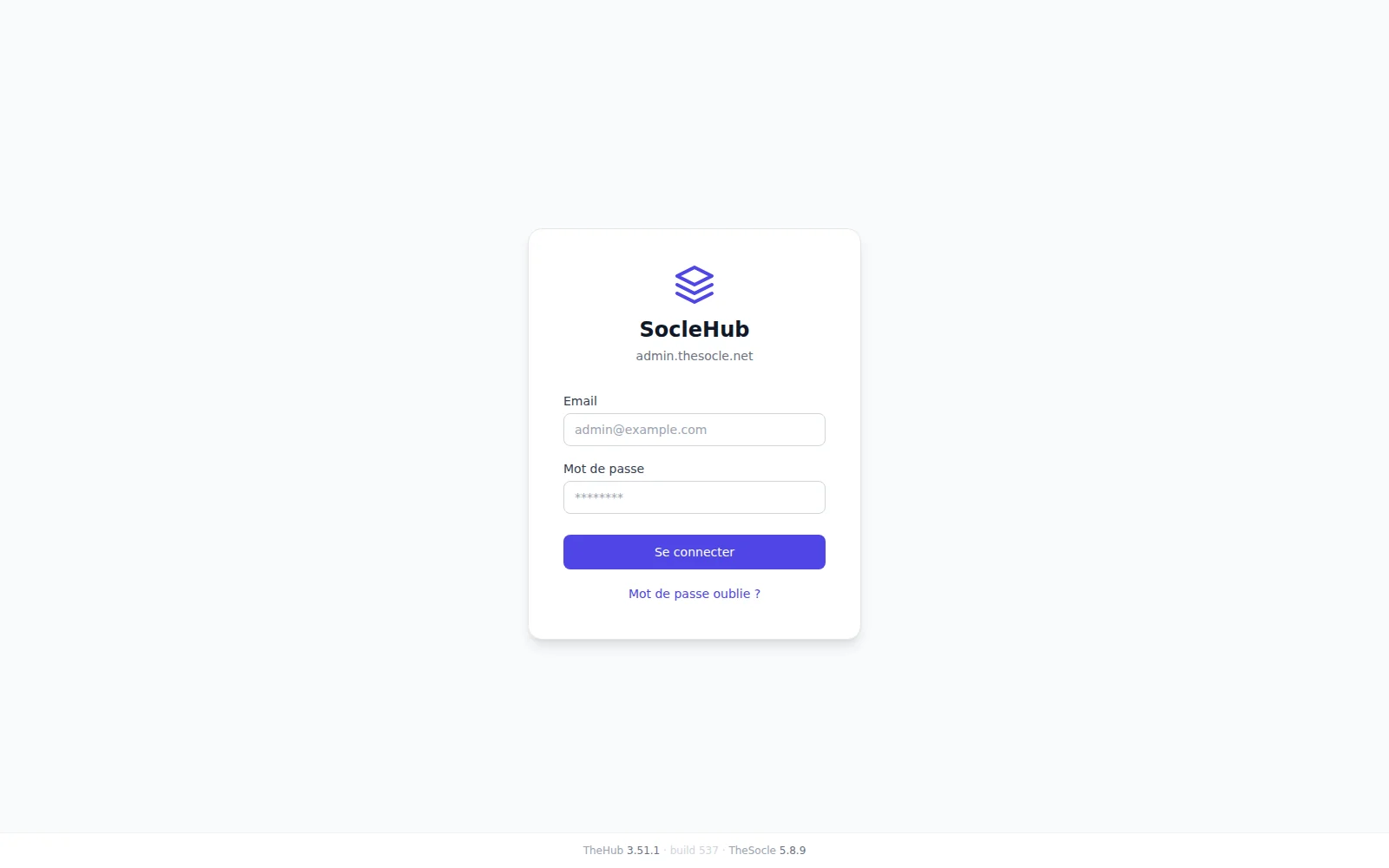 La page de connexion du Hub, la même pour toutes les applications